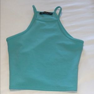 Teal High Neck Crop Top